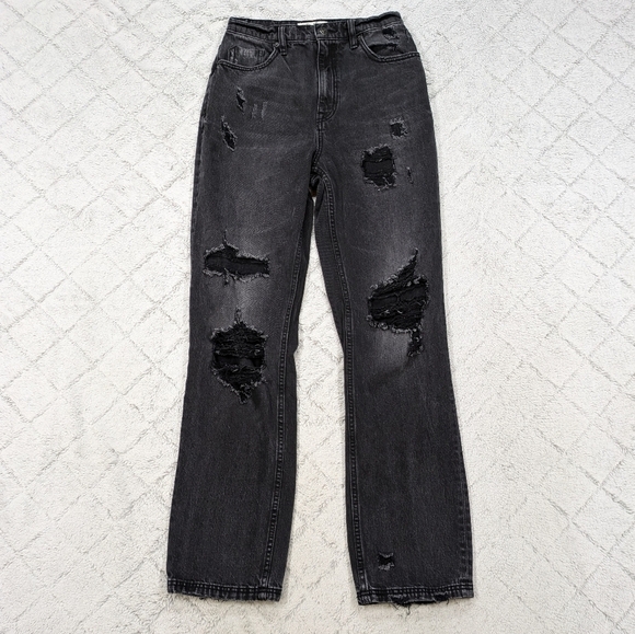 Free People Denim - Free People Jeans Women's 28 Black We The Free Crvy Straight Shooter Distressed 